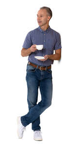 cut out man standing and drinking coffee