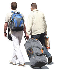 two travelling men walking