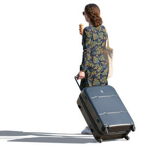 woman with a big suitcase walking