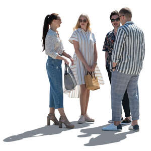 cut out backlit group of four people standing and talking