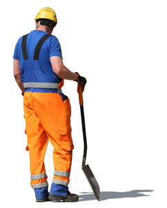 workman standing and holding a shovel