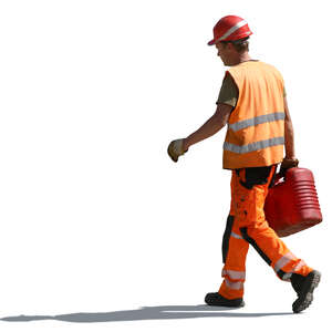 worker carrying a canister