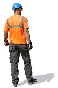 cut out workman with a blue helmet standing