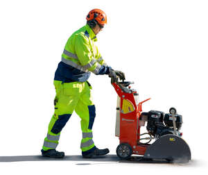 worker cutting tarmac