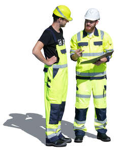 two workmen standing and talking