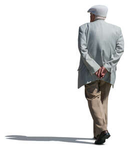 older man with a hat walking