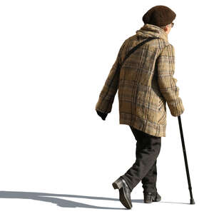 elderly woman walking with a walking stick