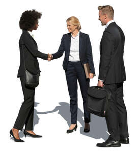 cut out group of businesspeople standing and greeting each other