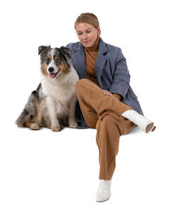 cut out woman with a dog sitting