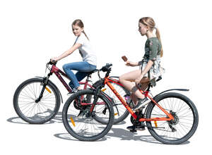 two cut out girls riding bikes and eating ice cream