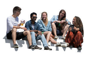 cut out group of friends hanging on the stairs outside