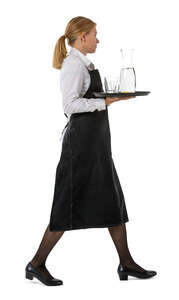cut out waitress in a restaurant walking with a tray