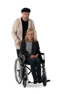 cut out man pushing a woman sitting in a wheelchair