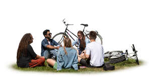 cut out group of friends sitting on the grass and talking