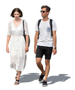 cut out man and woman in summer walking side by side