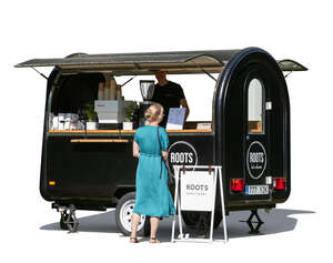 cut out woman buying coffee from a street coffee van