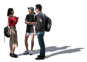 three cut out young asian people standing in tree shade