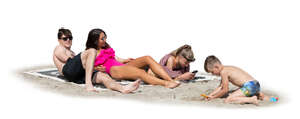 cut out family relaxing on the beach