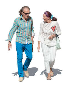 cut out elderly man and and woman walking and talking happily