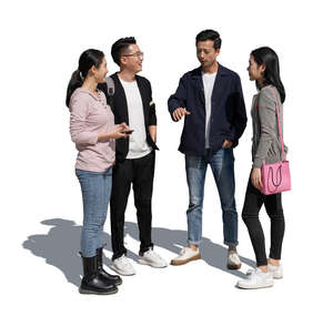 cut out four young asian people standing and talking