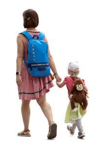 cut out mother and daughter walking hand in hand