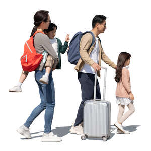 cut out asian family with kids travelling