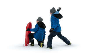 two cut out boys having a snowball fight