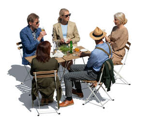 cut out group of middle age people sitting in an outdoor cafe