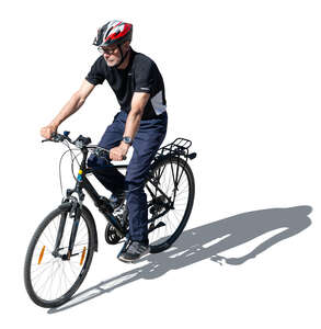 cut out sporty older man riding a bike