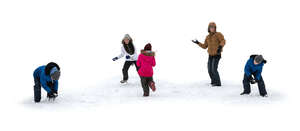 cut out family having a snowball fight