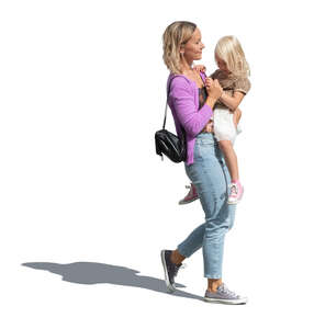 cut out woman holding her daughter in her arms walking