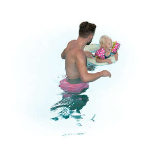 cut out father swimming with his little daughter