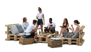 cut out group of young people having a garden party with barbeque