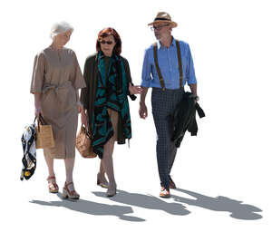 cut out backlit group of older people walking and talking