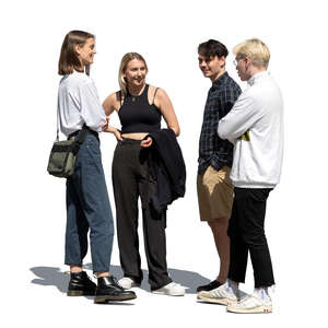 cut out group of four young people standing and talking