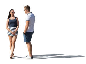 cut out man and woman standing and talking