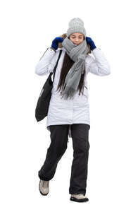 cut out woman in winter clothes walking