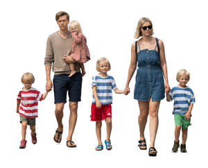 cut out family with four small kids walking