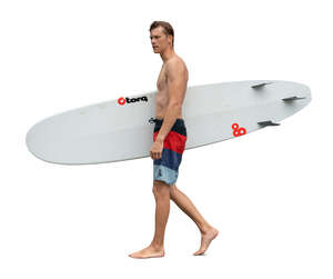 cut out man with a surfboard walking