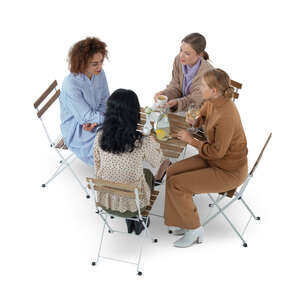 cut out group of women sitting in a cafe seen from above