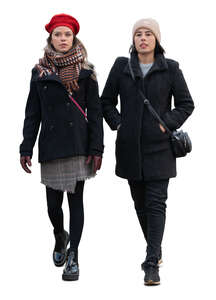 two cut out women walking in autumn