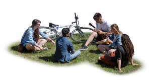 cut out group of young people sitting on the grass seen from above