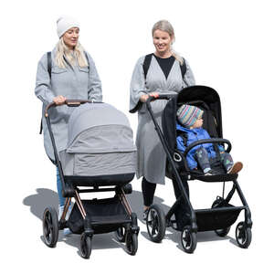 two cut out women with baby strollers walking