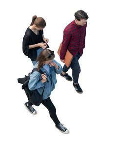 cut out top view of a group of three people walking