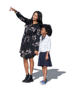 cut out woman with a daughter standing and pointing up