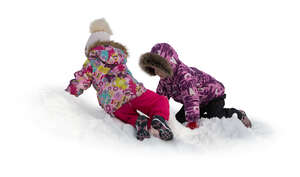 two cut out children playing in the snow