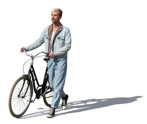 cut out man with a bike walking