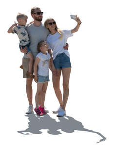 cut out backlit family with kids taking a selfie