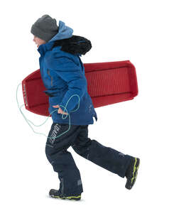 cut out boy with a sledge running