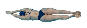 cut out top view of a woman swimming underwater